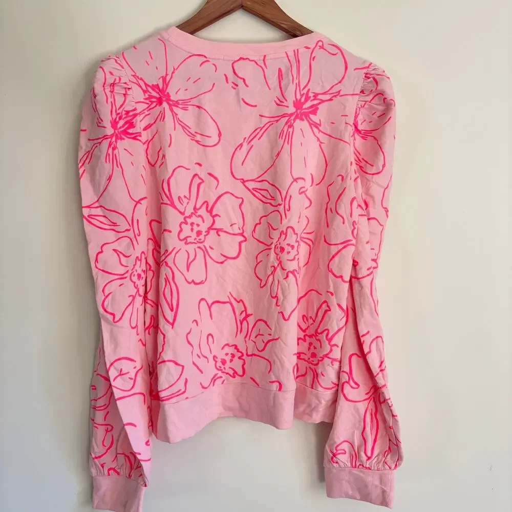 Lilly Pulitzer Lissome Rose Sweatshirt L NWOT Pink Floral Top Blouse Puff Sleeve